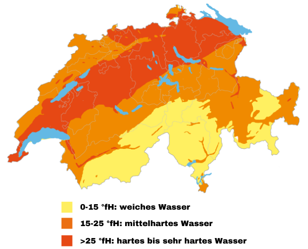 wasserhaerte in der schweiz Wasserhärte-Karte der Schweiz zeigt hartes Wasser im Mittelland und der Ostschweiz über 25 Grad fH - Servicegebiet Bögli AG Haustechnik